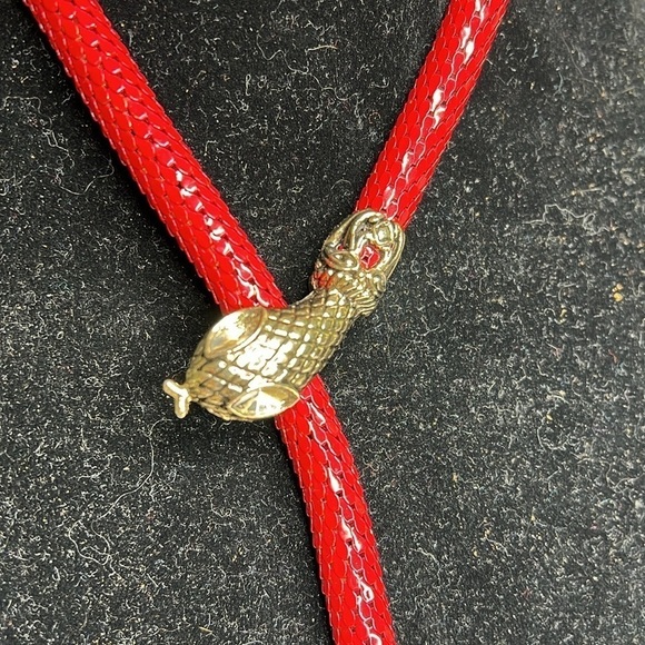Vintage DL Auld Red Metal Mesh Snake Necklace Belt - Picture 2 of 11